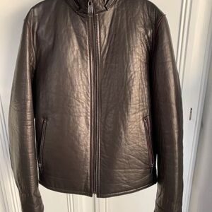 BARYA NEW YORK Men's Sz M Black  Genuine Leather Jacket Great Red 100% Satin